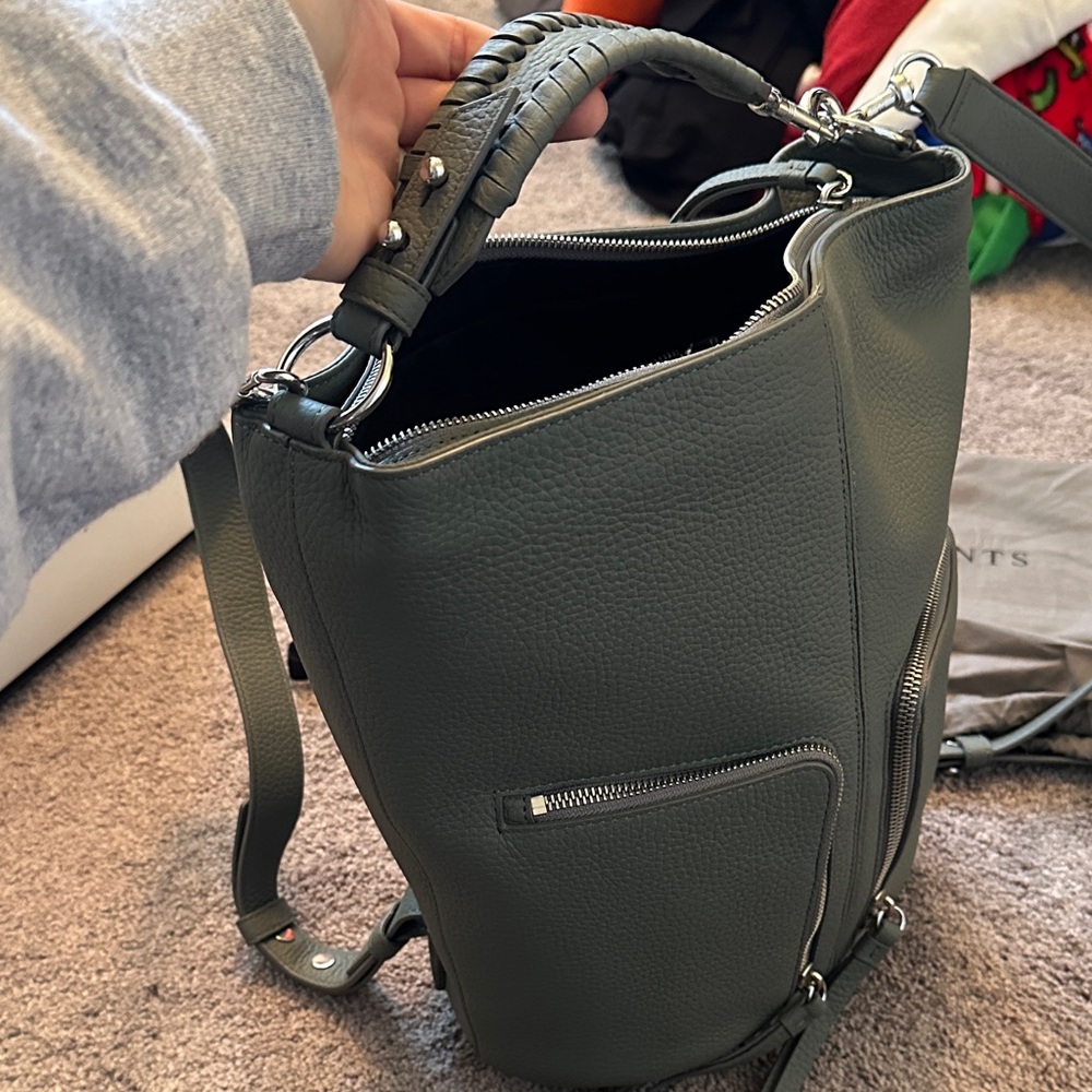 All Saints Sage Green Leather Backpack - Picture 7 of 7